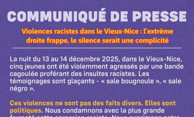 Violences racistes dans le Vieux-Nice : l’extrême-droite frappe, le silence serait une complicité