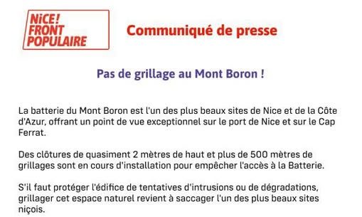 Pas de grillage au mont Boron !