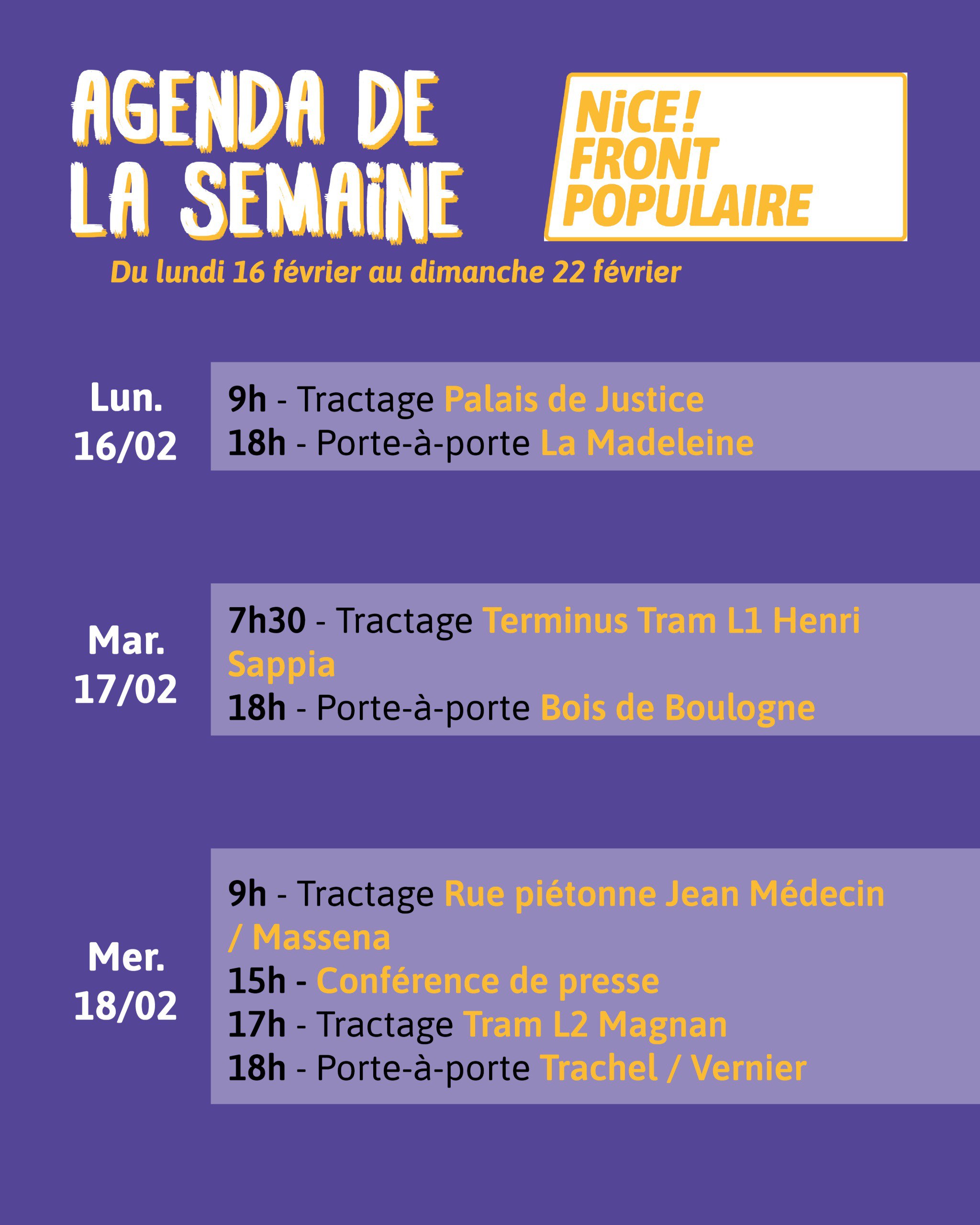 Agenda de la semaine du 16 février au 22 février