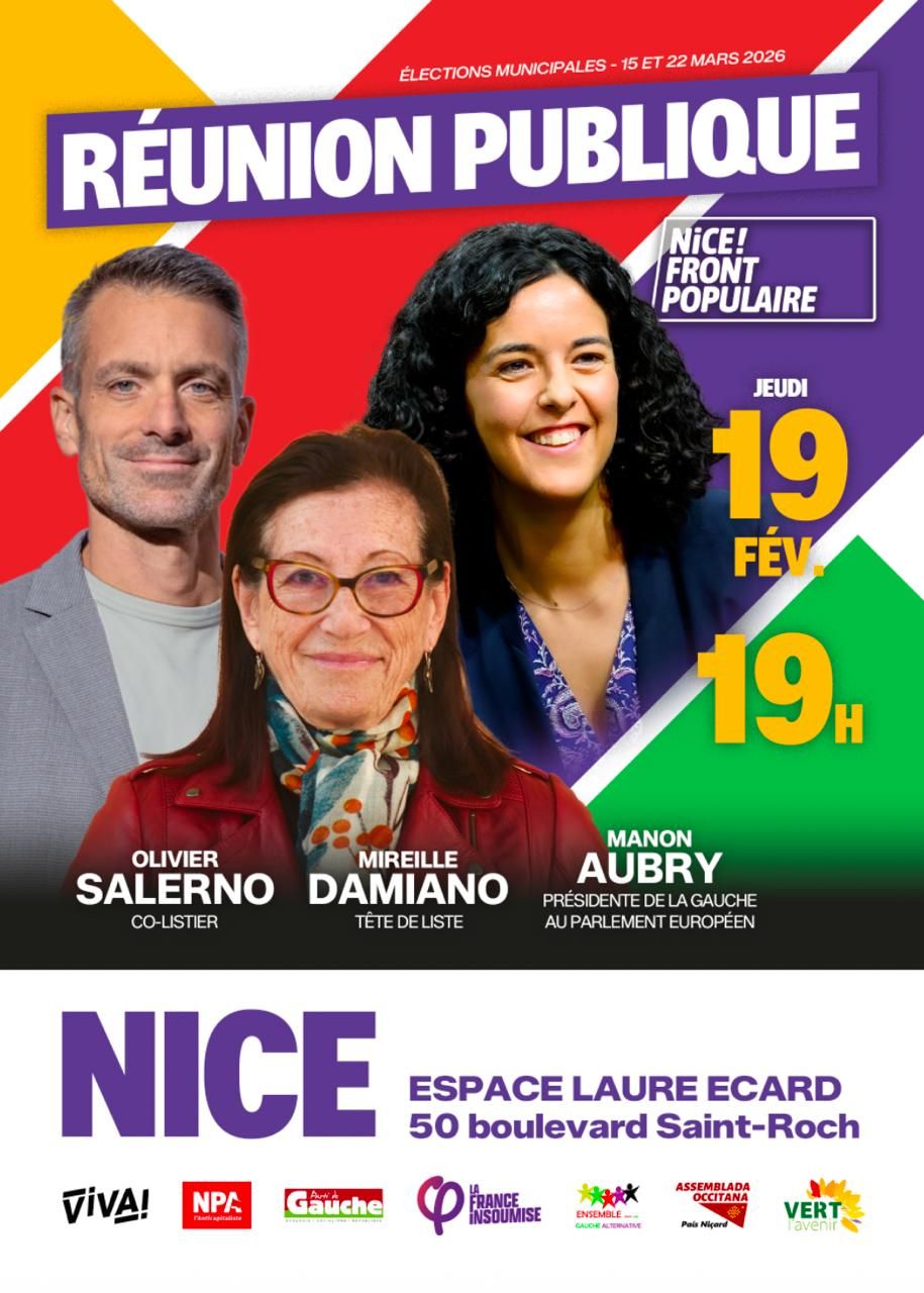 Réunion publique Nice Front Populaire avec Manon Aubry.