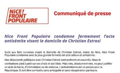 Nice Front Populaire condamne fermement l’acte antisémite visant le domicile de Christian Estrosi